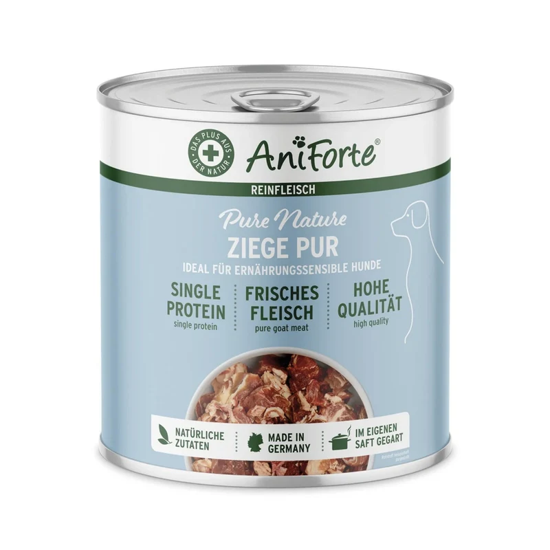 AniForte Pure Nature Ziege Pur – Super-Premium Hunde Nassfutter mit 100% Ziegenfleisch, getreidefrei & glutenfrei für empfindliche Hunde, Single-Protein Monoprotein, Made in Germany