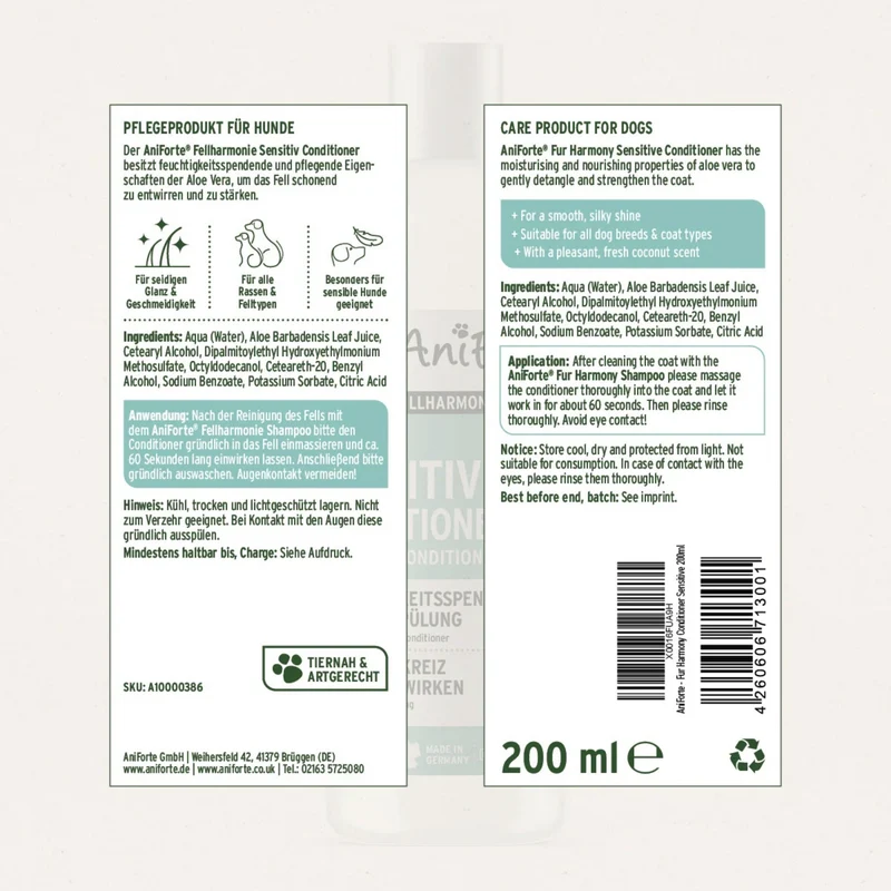 AniForte Sensitiv Conditioner für Hunde – Fellpflege mit Aloe Vera für geschmeidiges Fell