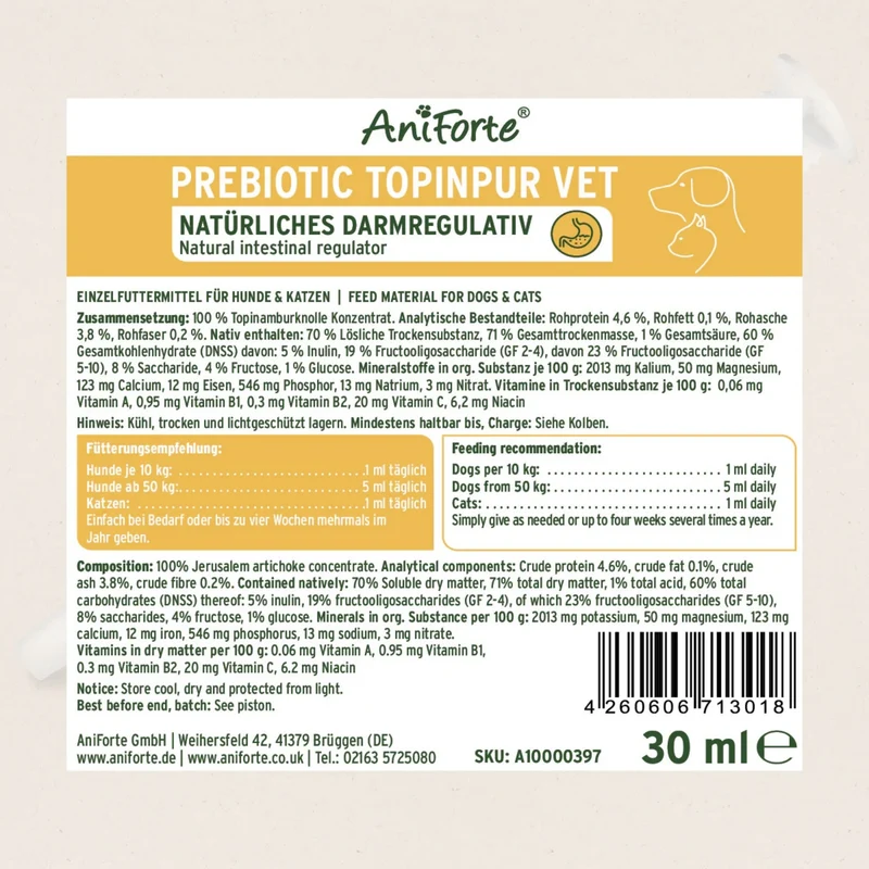 AniForte Prebiotic TopinPur VET – Natürliches Präbiotikum mit Topinambur-Inulin für gesunde Darmflora & starke Verdauung bei Hunden