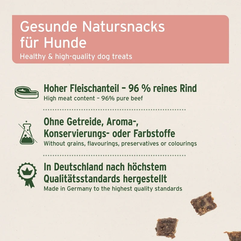 AniForte Rind Hundesnacks – Natürliche Trainingsbelohnung für Hunde, weich & getreidefrei, luftgetrocknet mit 96% Rindfleisch, ideal für Welpen & Senioren
