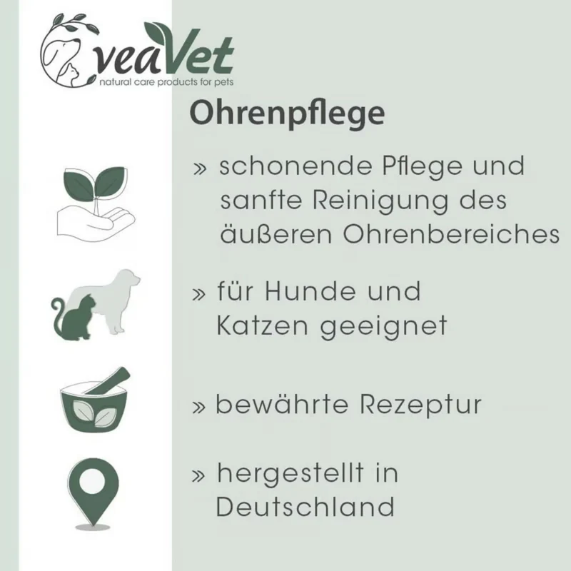 cdVet VeaVet Ohrenpflege mild – Natürliche Ohrenreinigung für Hunde & Katzen mit Lebermoos & Arnika gegen Juckreiz, Geruch & Infektionen