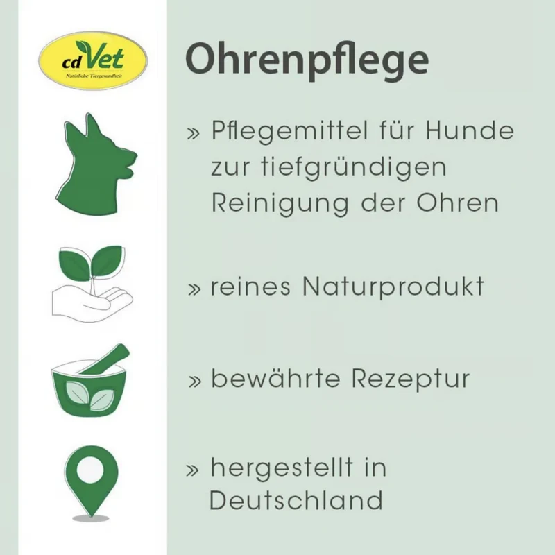cdVet Ohrenpflege für Hunde – Natürliche Ohrenreinigung mit Teebaumöl gegen Juckreiz, Milben & Entzündungen