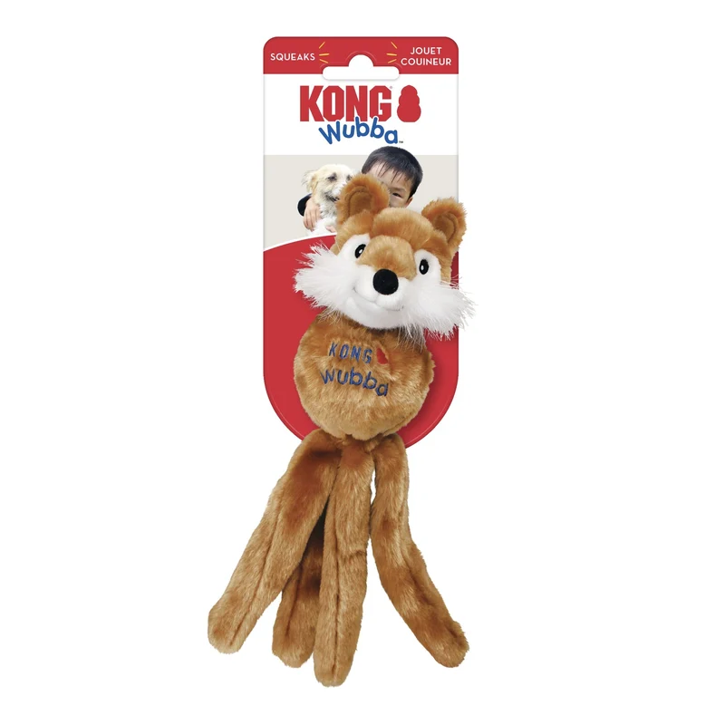 KONG Wubba Friends – Interaktives Hundespielzeug mit Quietscher für aktive Hunde, Apportieren & Zerrspiele