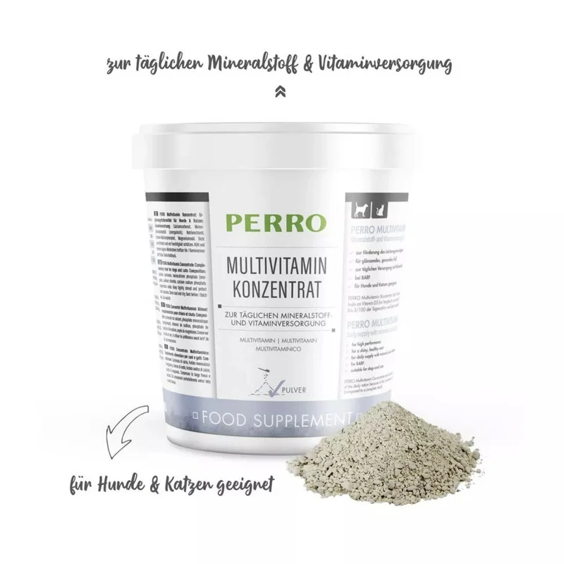 Perro Multivitaminkonzentrat für Hunde – Optimale Vitamin- und Mineralstoffversorgung für BARF, Frischfütterung und erhöhten Nährstoffbedarf