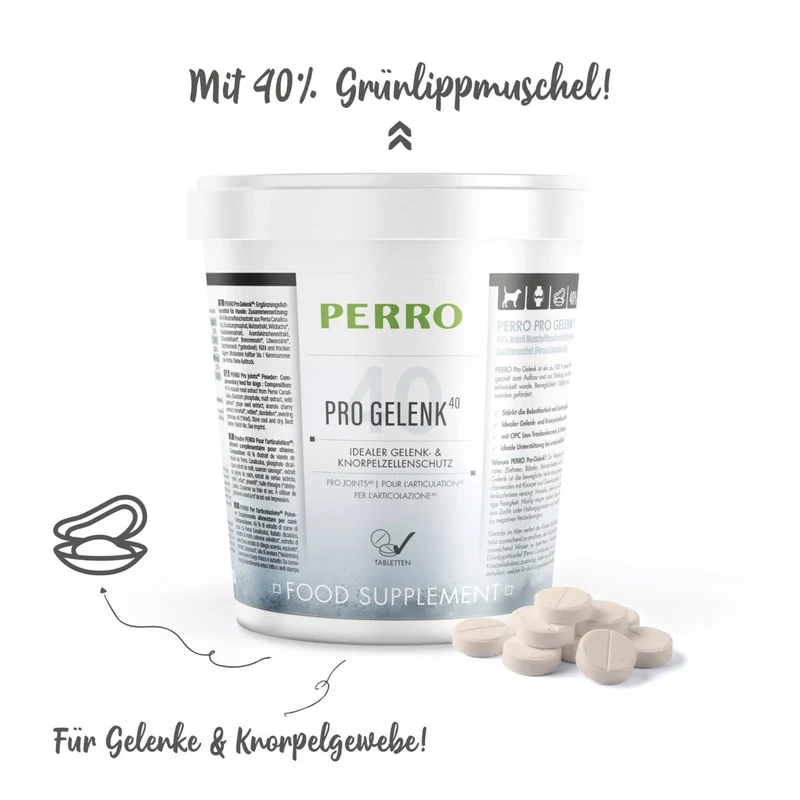Perro Pro Gelenk40 Tabletten – Hochdosierte Gelenkunterstützung für Hunde mit Grünlippmuschel, OPC & Omega-3 für starke Gelenke, Knorpel und Beweglichkeit