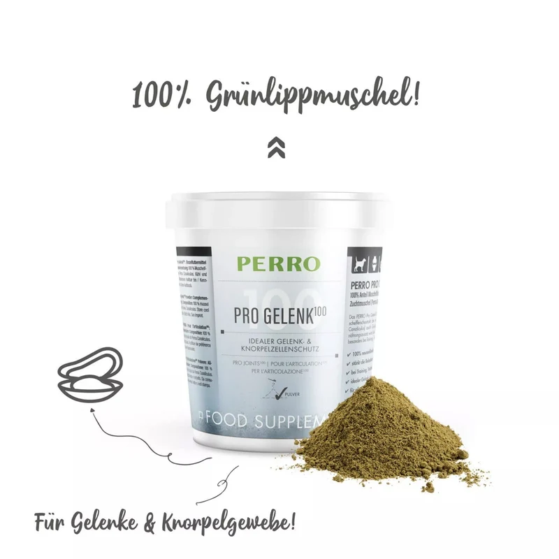 Perro Pro Gelenk100 Grünlippmuschelpulver – Natürliche Gelenkunterstützung bei HD, ED & Arthrose für aktive Hunde