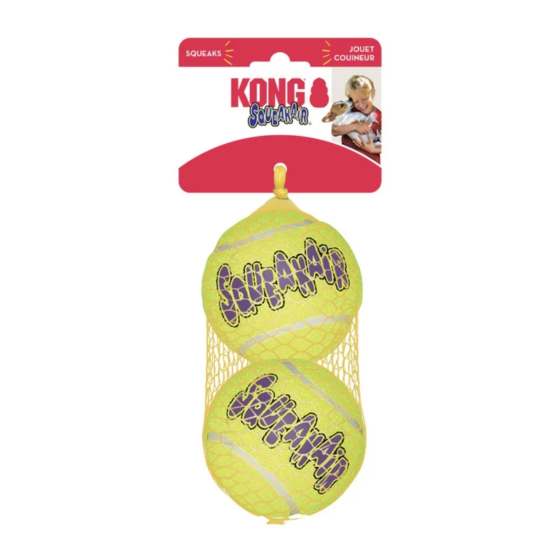 KONG Squeakair Tennisball – Interaktiver Tennisball mit Quietschfunktion, schwimmfähig, robust und perfekt für apportierfreudige Hunde