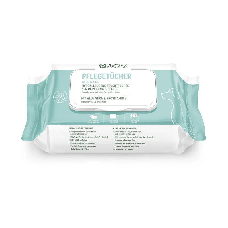 AniForte Pflegetücher für Hunde – Sanfte Reinigung für Pfoten, Fell & Gesicht mit Aloe Vera & Hamamelis, Hypoallergen & Mild
