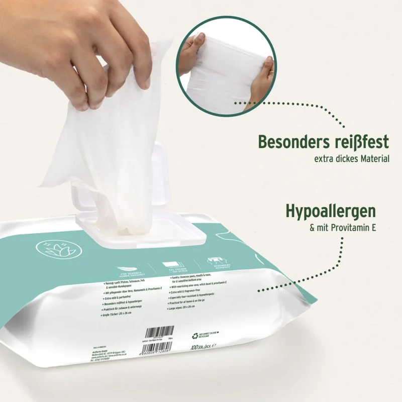 AniForte Pflegetücher für Hunde – Sanfte Reinigung für Pfoten, Fell & Gesicht mit Aloe Vera & Hamamelis, Hypoallergen & Mild