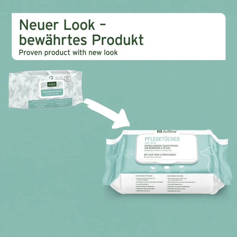 AniForte Pflegetücher für Hunde – Sanfte Reinigung für Pfoten, Fell & Gesicht mit Aloe Vera & Hamamelis, Hypoallergen & Mild