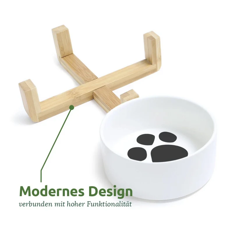 AniForte Keramik Futternapf mit Bambusgestell – Ergonomisch erhöht für gesunde Fresshaltung, rutschfest & spülmaschinenfest
