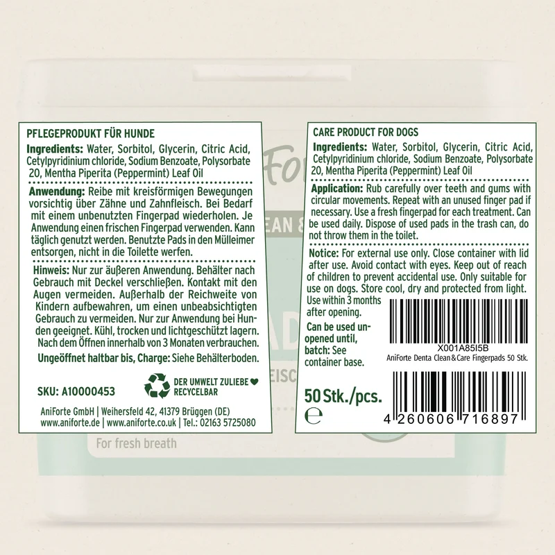 AniForte Denta Clean & Care Fingerpads – Sanfte Zahnpflege für Hunde, Zahnstein vorbeugen, Mundgeruch bekämpfen, frischer Atem