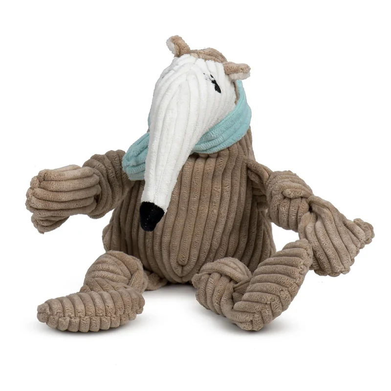 HuggleHounds Wild Things Anteater Knottie – Robustes Plüsch-Hundespielzeug mit geknoteten Gliedmaßen für intensive Kausessions