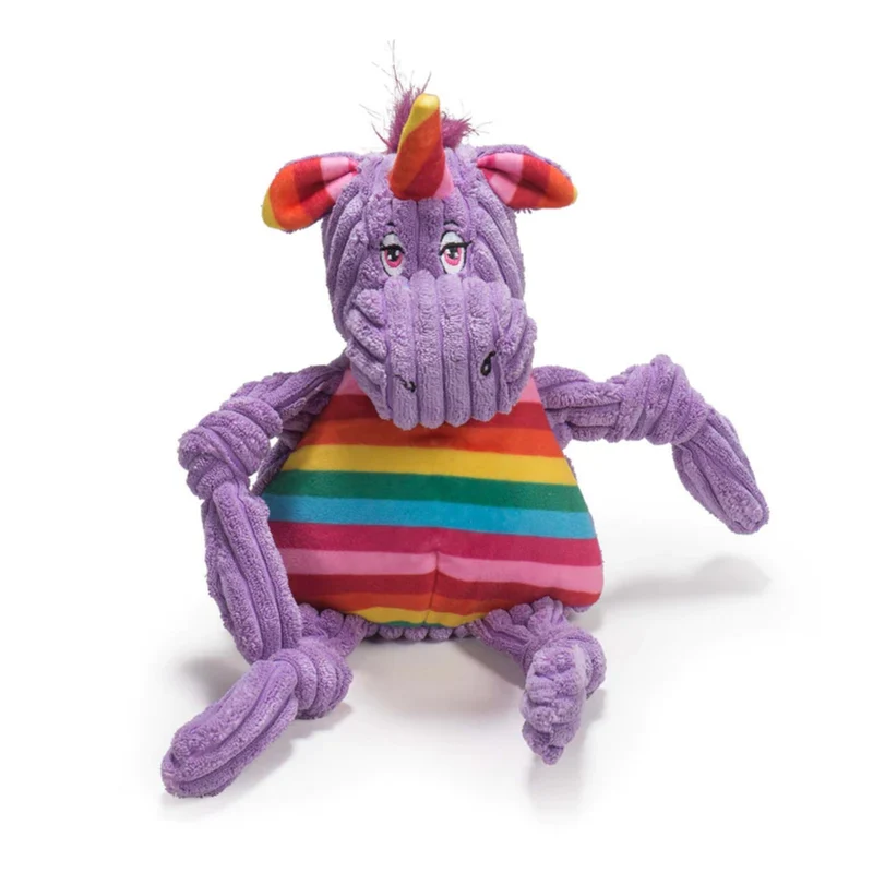 HuggleHounds Rainbow Unicorn Knottie – Robustes Plüsch-Zerrspielzeug mit verstärkten Nähten für intensive Spielfreude