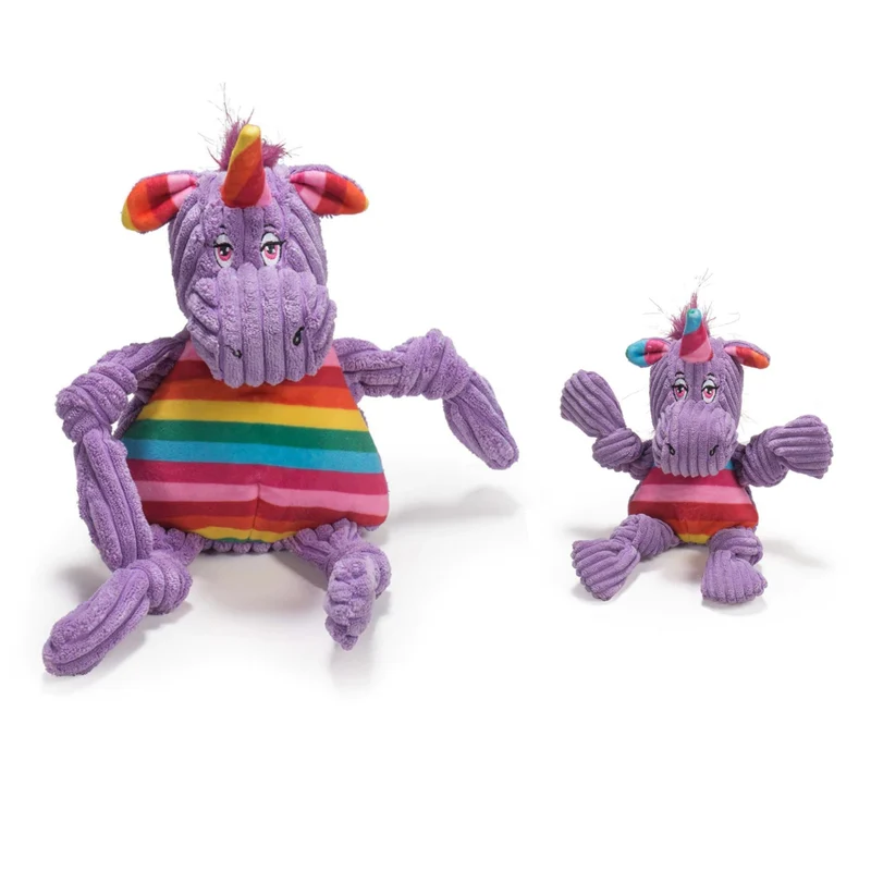 HuggleHounds Rainbow Unicorn Knottie – Robustes Plüsch-Zerrspielzeug mit verstärkten Nähten für intensive Spielfreude