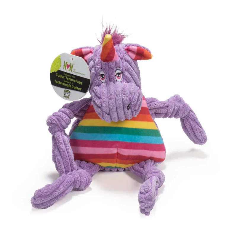 HuggleHounds Rainbow Unicorn Knottie – Robustes Plüsch-Zerrspielzeug mit verstärkten Nähten für intensive Spielfreude