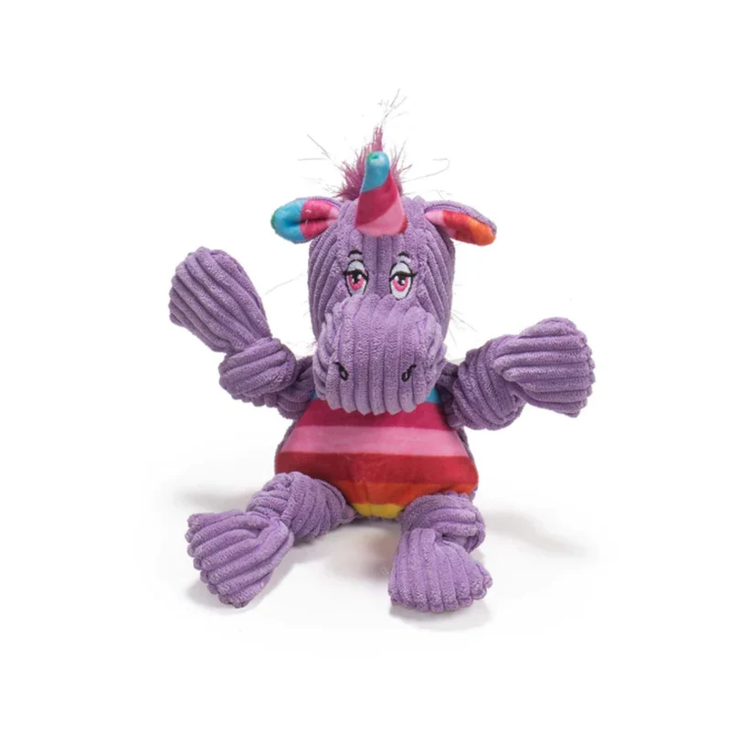 HuggleHounds Rainbow Unicorn Knottie – Robustes Plüsch-Zerrspielzeug mit verstärkten Nähten für intensive Spielfreude