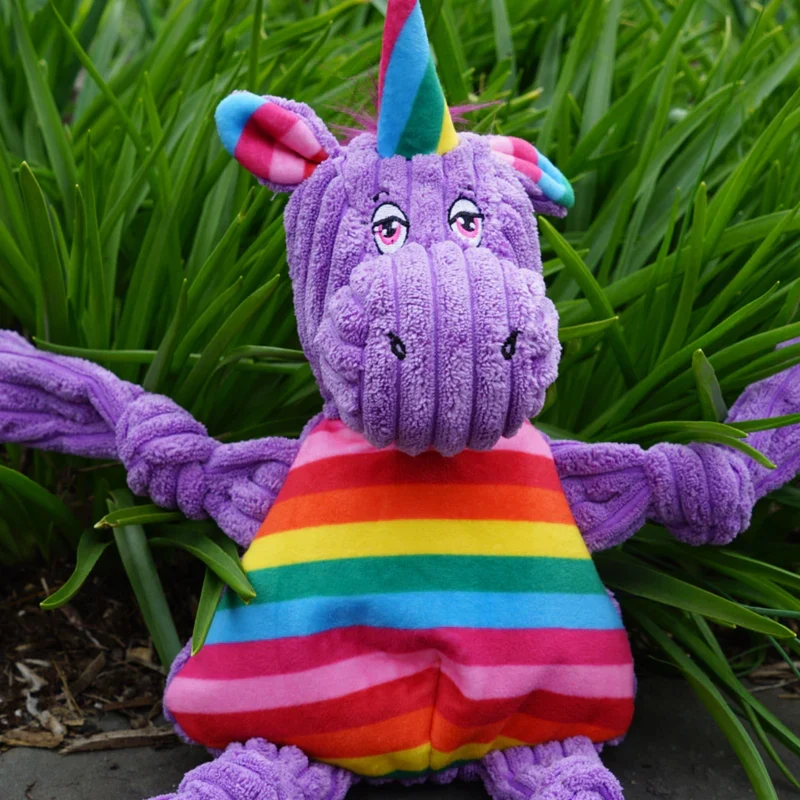 HuggleHounds Rainbow Unicorn Knottie – Robustes Plüsch-Zerrspielzeug mit verstärkten Nähten für intensive Spielfreude