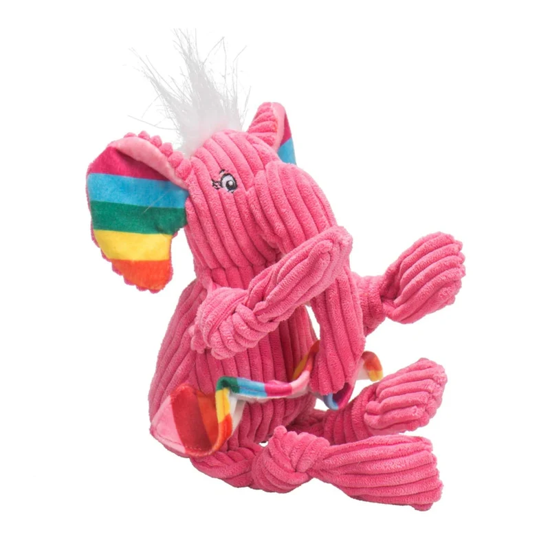 HuggleHounds Rainbow Elephant Knottie – Robustes Plüsch-Hundespielzeug mit geknoteten Gliedmaßen für aktive Kau- und Zerrspiele