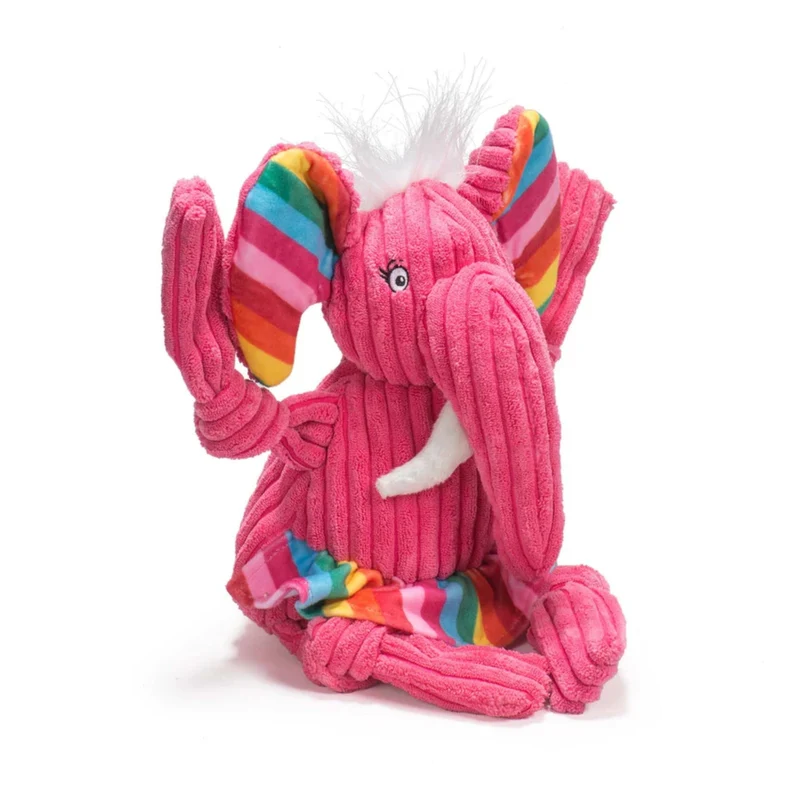 HuggleHounds Rainbow Elephant Knottie – Robustes Plüsch-Hundespielzeug mit geknoteten Gliedmaßen für aktive Kau- und Zerrspiele