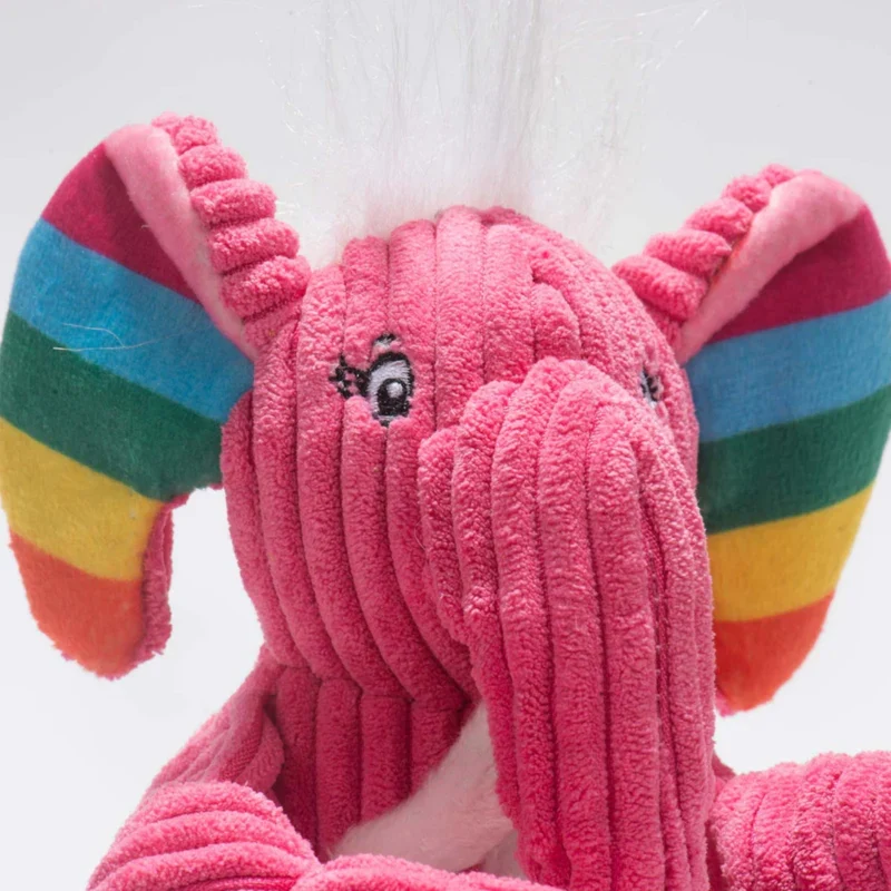 HuggleHounds Rainbow Elephant Knottie – Robustes Plüsch-Hundespielzeug mit geknoteten Gliedmaßen für aktive Kau- und Zerrspiele