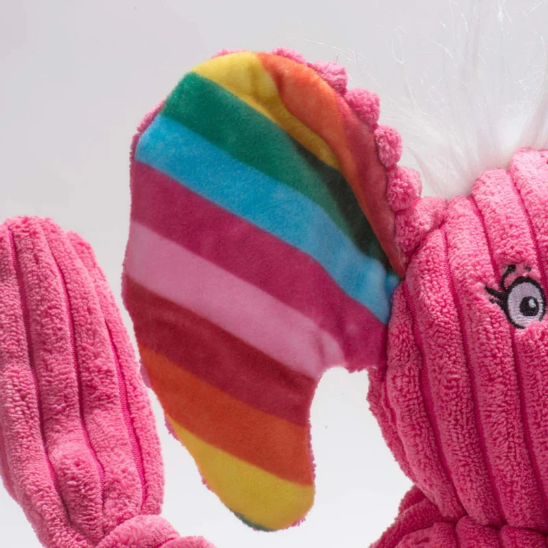 HuggleHounds Rainbow Elephant Knottie – Robustes Plüsch-Hundespielzeug mit geknoteten Gliedmaßen für aktive Kau- und Zerrspiele