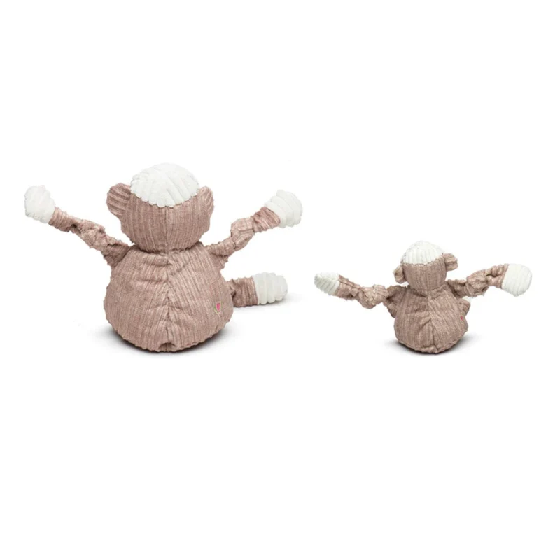 HuggleHounds Stuey Sock Monkey Knottie – Robustes Hundespielzeug mit Quietscher für starke Kauer, Apportieren & Kuscheln