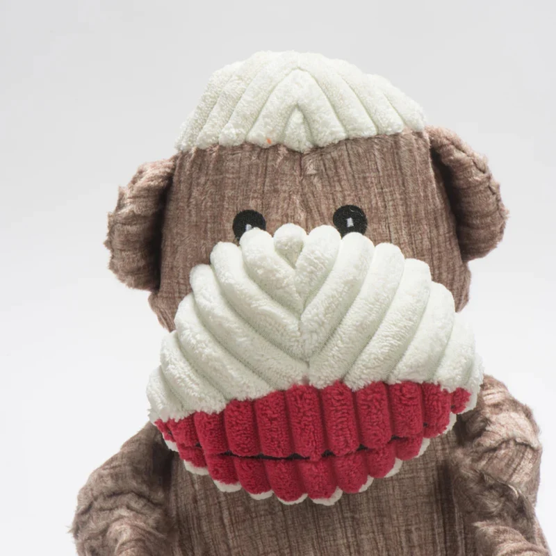 HuggleHounds Stuey Sock Monkey Knottie – Robustes Hundespielzeug mit Quietscher für starke Kauer, Apportieren & Kuscheln