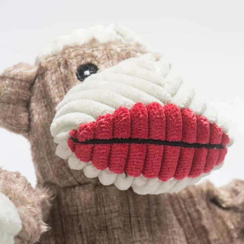 HuggleHounds Stuey Sock Monkey Knottie – Robustes Hundespielzeug mit Quietscher für starke Kauer, Apportieren & Kuscheln