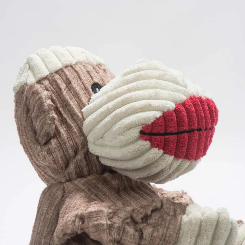 HuggleHounds Stuey Sock Monkey Knottie – Robustes Hundespielzeug mit Quietscher für starke Kauer, Apportieren & Kuscheln