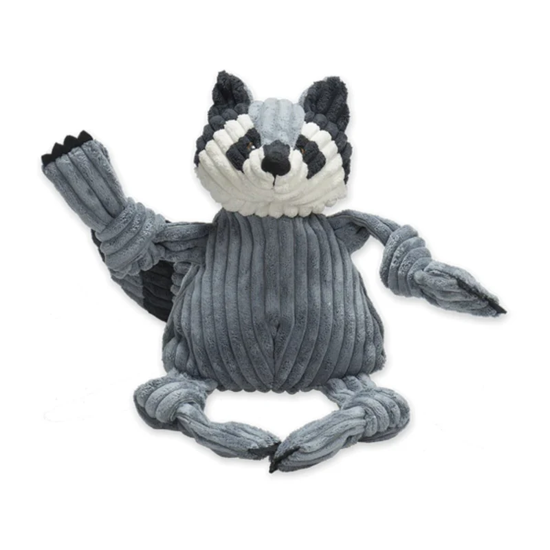 HuggleHounds Reggie Raccoon Knottie – Robustes Waschbär-Plüschspielzeug mit geknoteten Armen & Beinen für interaktiven Spielspaß