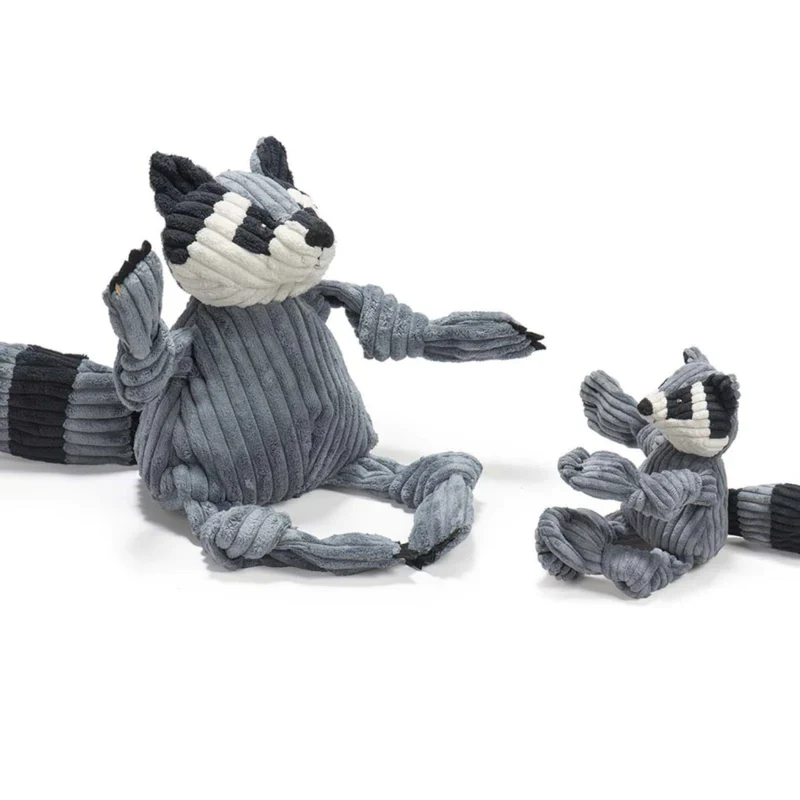 HuggleHounds Reggie Raccoon Knottie – Robustes Waschbär-Plüschspielzeug mit geknoteten Armen & Beinen für interaktiven Spielspaß