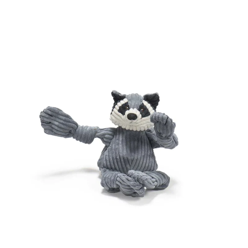 HuggleHounds Reggie Raccoon Knottie – Robustes Waschbär-Plüschspielzeug mit geknoteten Armen & Beinen für interaktiven Spielspaß