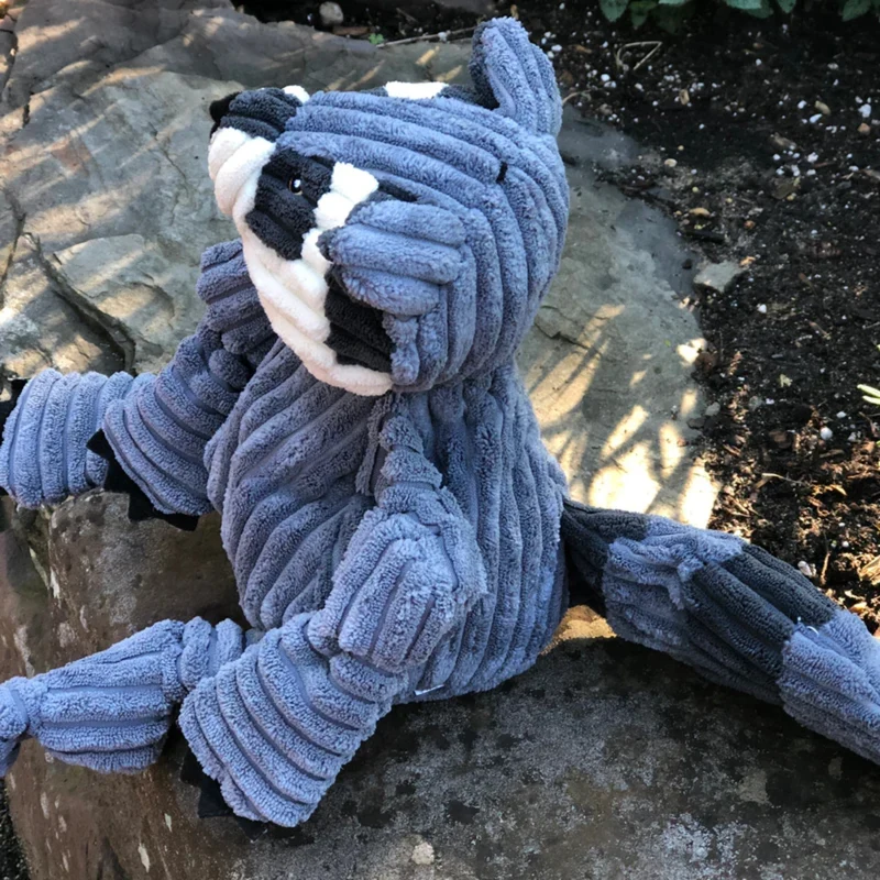 HuggleHounds Reggie Raccoon Knottie – Robustes Waschbär-Plüschspielzeug mit geknoteten Armen & Beinen für interaktiven Spielspaß