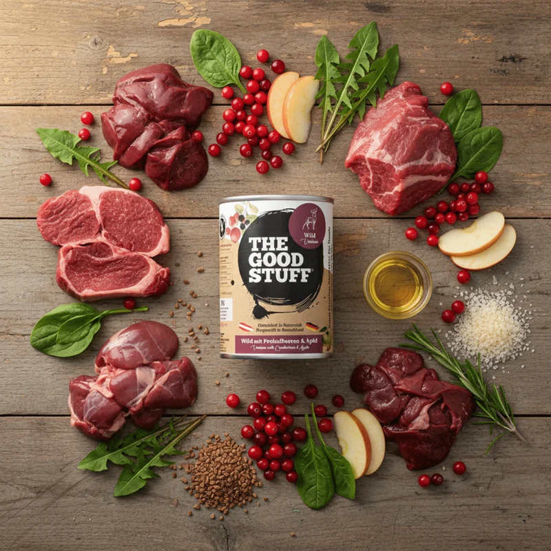 The Goodstuff Hunde Nassfutter Wild mit Preiselbeeren & Apfel – 70% Fleischanteil, getreidefrei, natürlich & gesund für alle Rassen