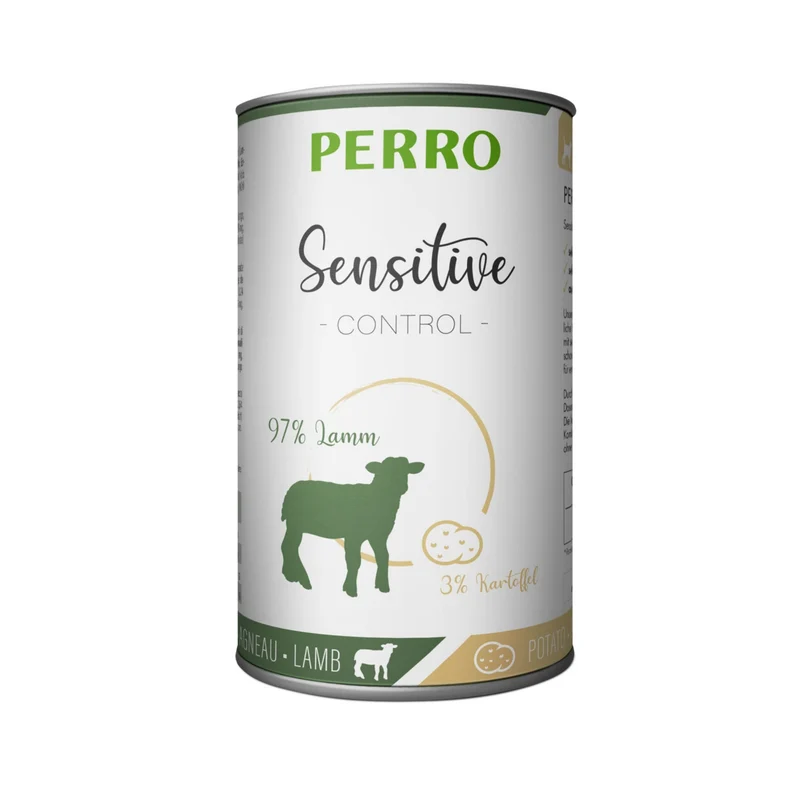 Perro Sensitive Control Lamm & Kartoffeln – Hypoallergenes Hunde Nassfutter bei Futtermittelunverträglichkeiten, Getreide- & Glutenfrei, Monoprotein für sensible Hunde