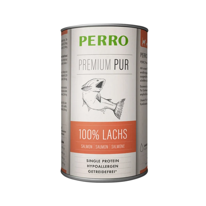 Perro Premium Pur Lachs – Zartes Monoprotein Nassfutter mit purem Lachs für Hunde mit Allergien, Unverträglichkeiten & sensiblem Magen