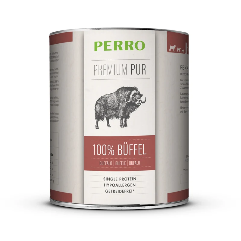 Perro Premium Pur Büffel Nassfutter für Hunde – Getreidefrei, Monoprotein & ideal für Ausschlussdiäten und sensible Hundemägen