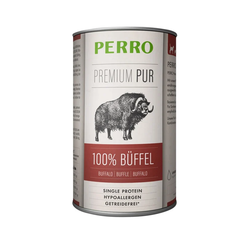 Perro Premium Pur Büffel Nassfutter für Hunde – Getreidefrei, Monoprotein & ideal für Ausschlussdiäten und sensible Hundemägen