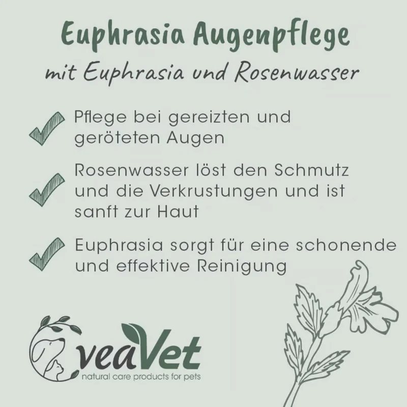 cdVet VeaVet Euphrasia Augenpflege für Hunde & Katzen – Natürliche Lösung bei geröteten, verkrusteten & gereizten Augen mit Augentrost & Rosenwasser