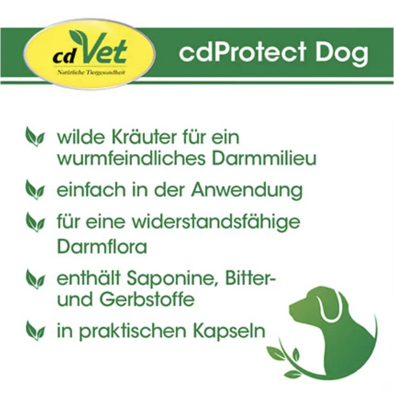cdVet cdProtect Dog Kapseln – Natürlicher Wurmschutz für ein gesundes Darmmilieu bei Hunden, mit Saponinen & Bitterstoffen, auch für Welpen geeignet