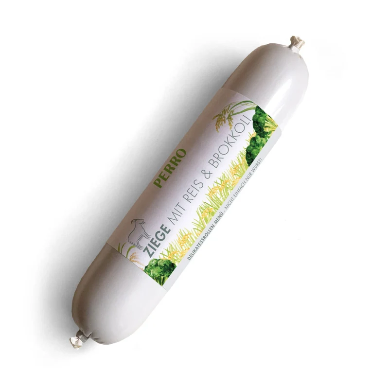Perro Delikatessrolle Menü Ziege – Premium Hundewurst mit zartem Ziegenfleisch, Reis & Brokkoli | Single-Protein Nassfutter für sensible Hunde | Glutenfrei & ohne Zusatzstoffe
