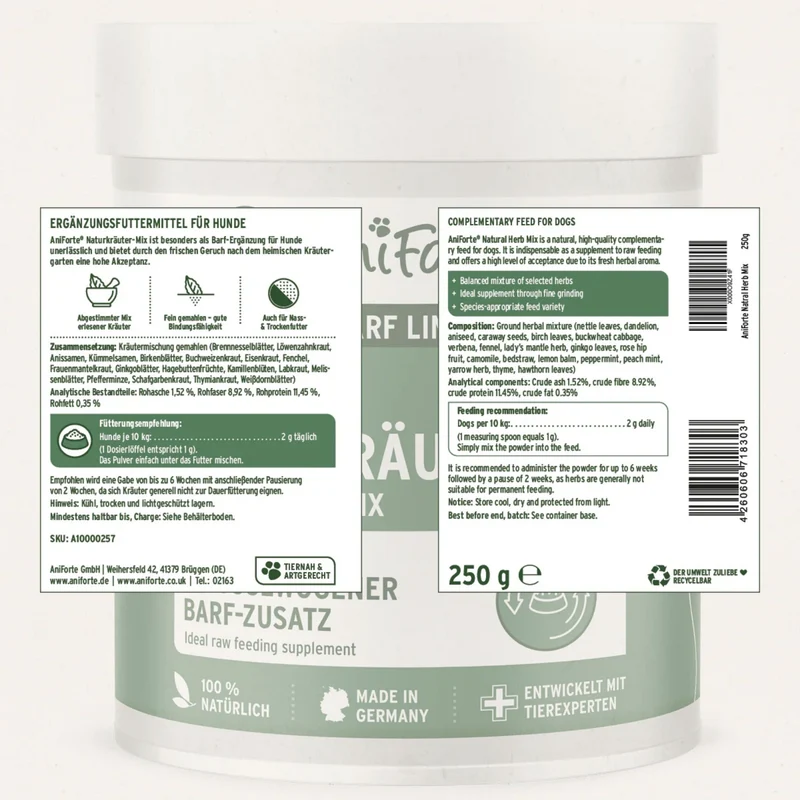 AniForte BARF LINE Naturkräuter-Mix – Premium Kräutermischung für natürliche Vitalität & gesunde Verdauung beim Hund