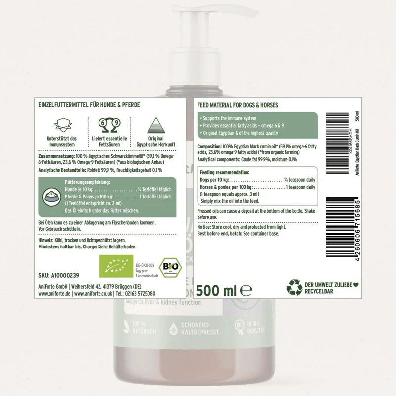 AniForte Ägyptisches Bio Schwarzkümmelöl für Hunde – Natürliche Unterstützung für Immunsystem, Haut & Fell, Verdauung und Vitalität