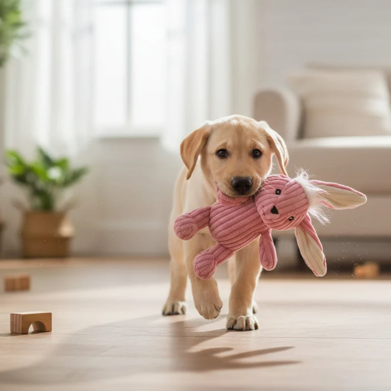 HuggleHounds Bitsy Bunny Knottie – Strapazierfähiges Plüsch-Hundespielzeug mit geknoteten Gliedmaßen für intensive Kausessions und aktives Spielen
