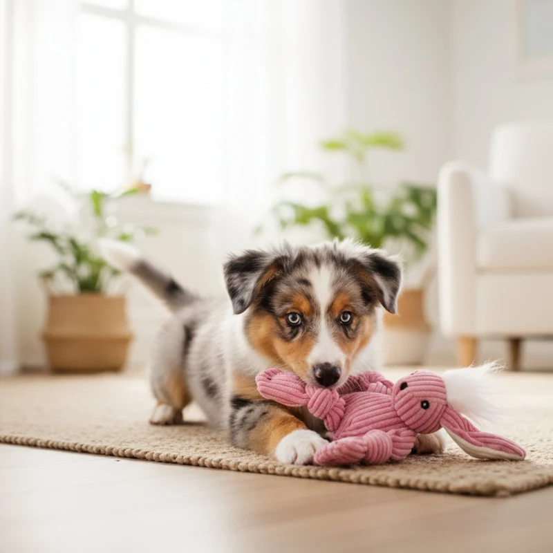 HuggleHounds Bitsy Bunny Knottie – Strapazierfähiges Plüsch-Hundespielzeug mit geknoteten Gliedmaßen für intensive Kausessions und aktives Spielen