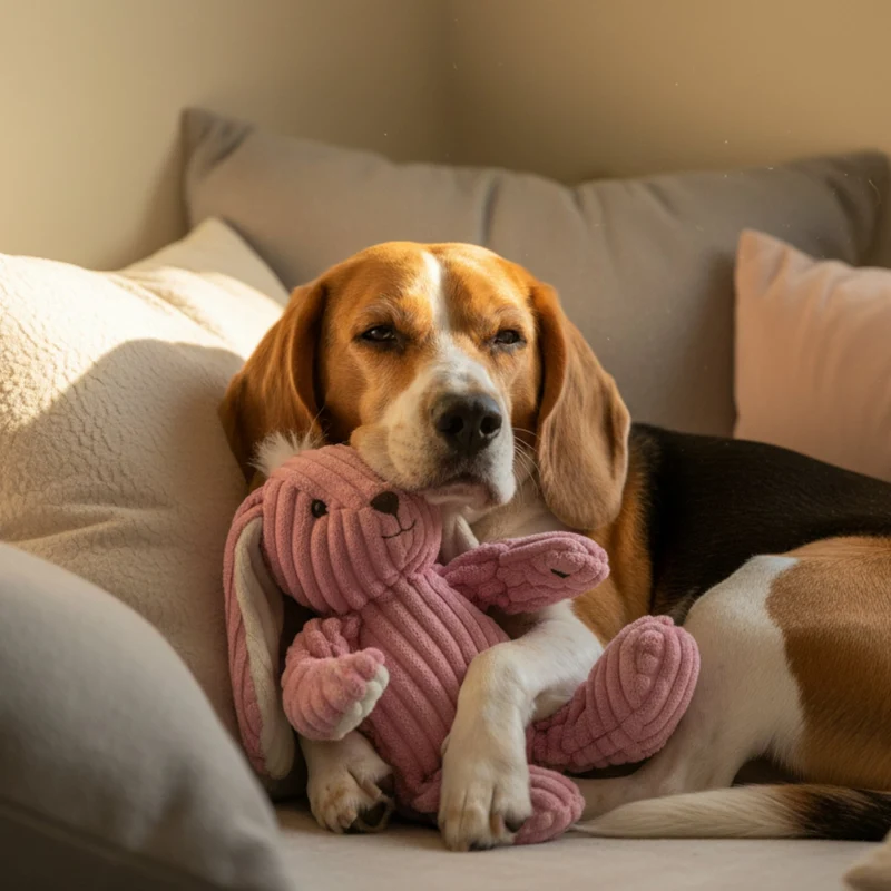 HuggleHounds Bitsy Bunny Knottie – Strapazierfähiges Plüsch-Hundespielzeug mit geknoteten Gliedmaßen für intensive Kausessions und aktives Spielen