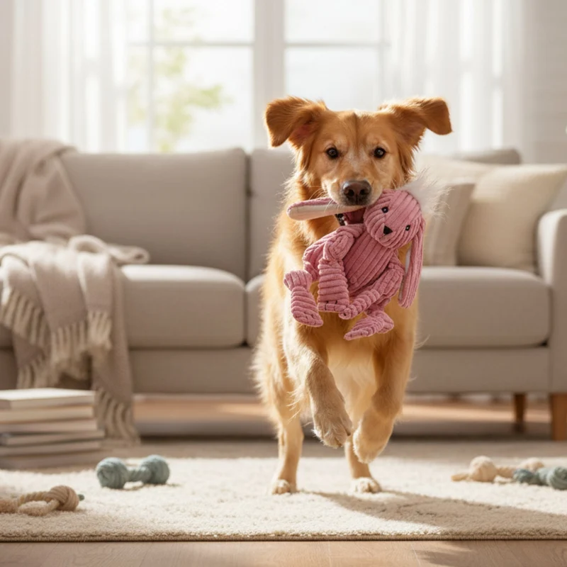 HuggleHounds Bitsy Bunny Knottie – Strapazierfähiges Plüsch-Hundespielzeug mit geknoteten Gliedmaßen für intensive Kausessions und aktives Spielen
