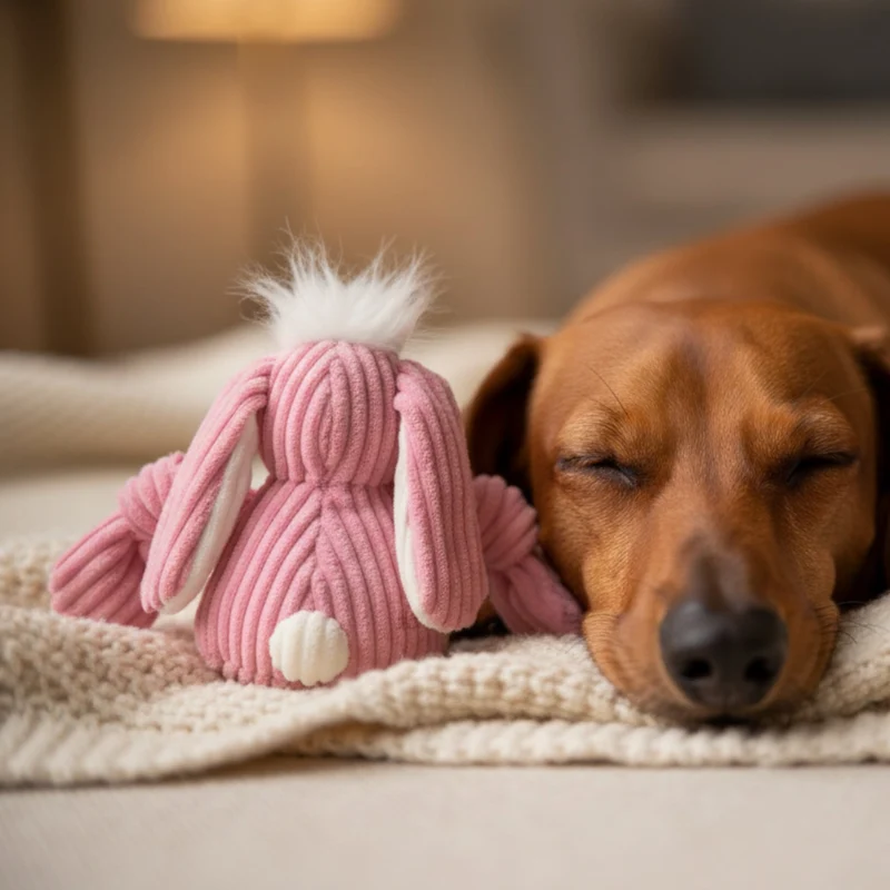 HuggleHounds Bitsy Bunny Knottie – Strapazierfähiges Plüsch-Hundespielzeug mit geknoteten Gliedmaßen für intensive Kausessions und aktives Spielen