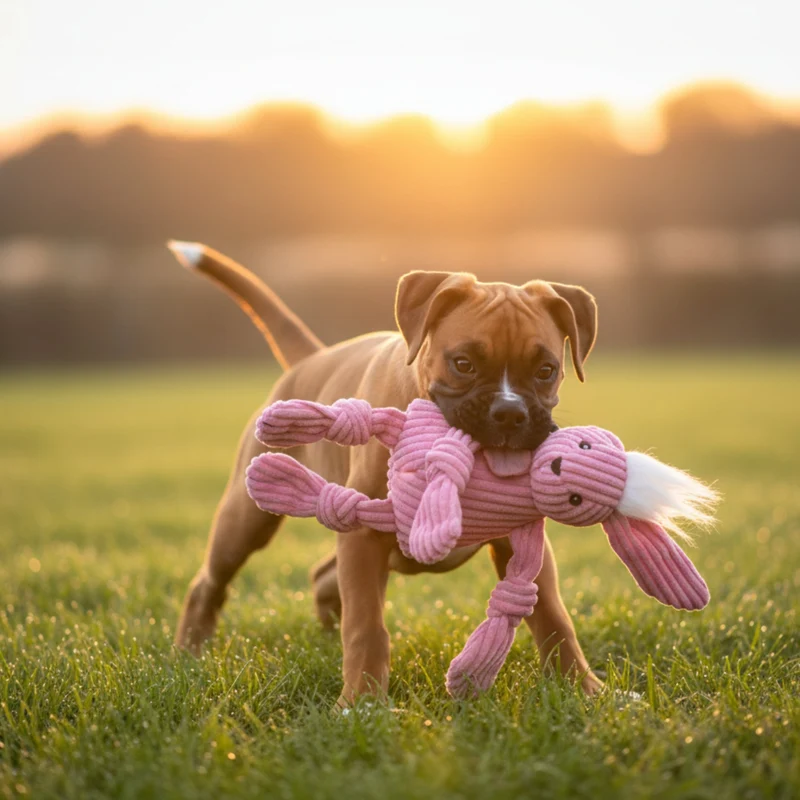 HuggleHounds Bitsy Bunny Knottie – Strapazierfähiges Plüsch-Hundespielzeug mit geknoteten Gliedmaßen für intensive Kausessions und aktives Spielen